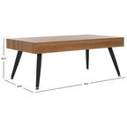 Mid-Century Modern Rectangular Coffee Table – 43"W, Vintage Black Metal Legs