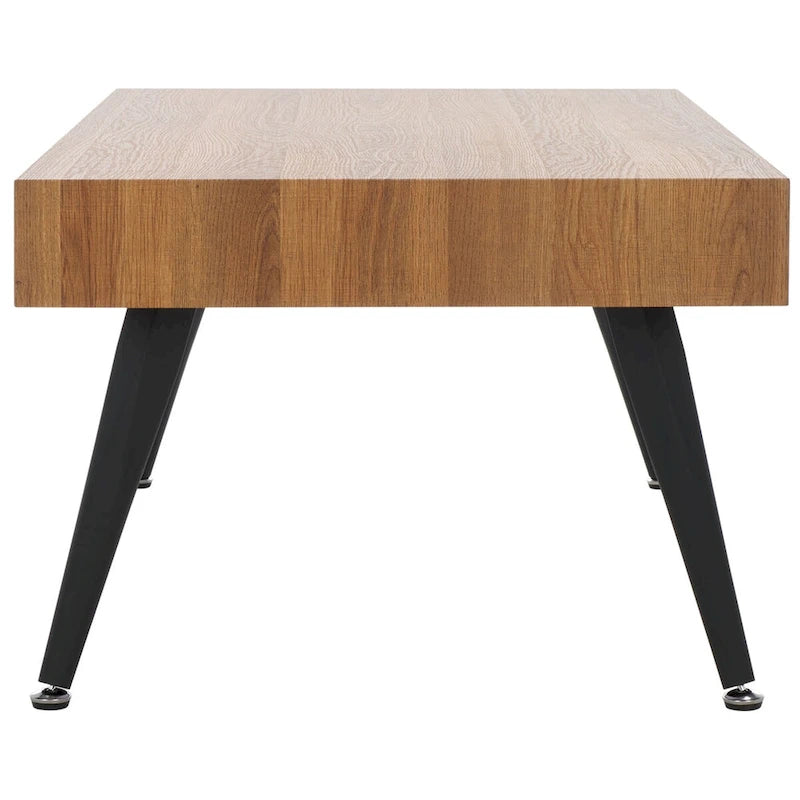 Mid-Century Modern Rectangular Coffee Table – 43"W, Vintage Black Metal Legs