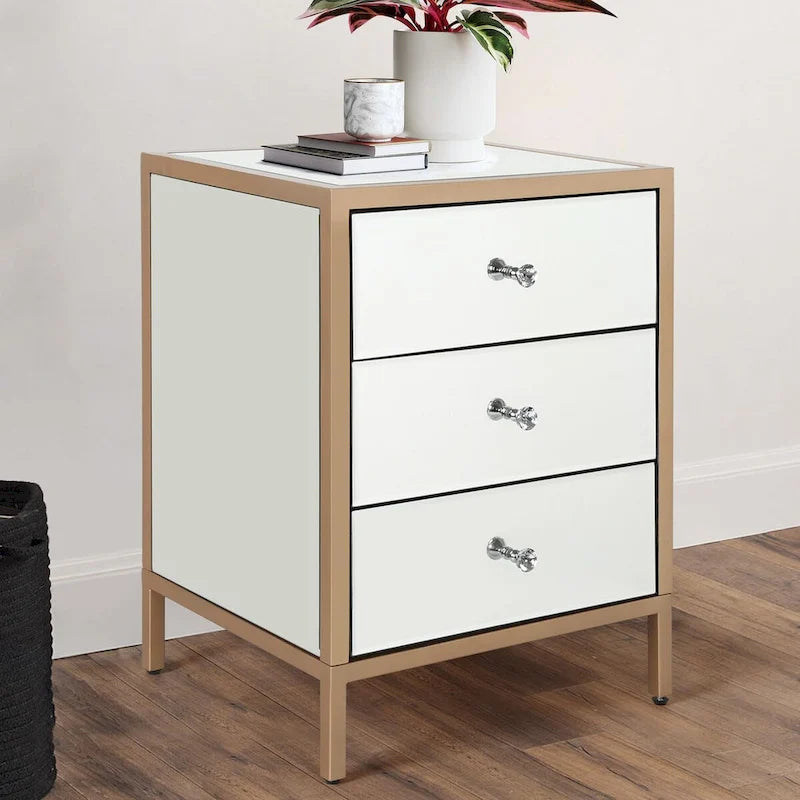 Modern Contemporary 17.7 Wide 3-Drawer Mirrored Side Table Chest Storage Dresser Nightstand
