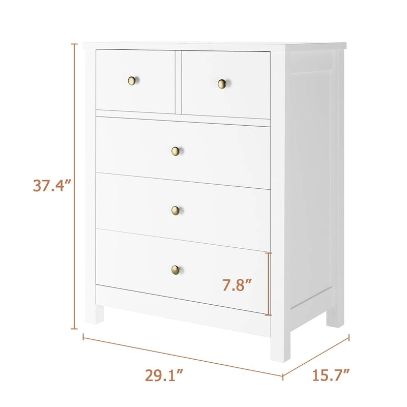 5-Drawer Bedroom Dresser – Modern Wood Grain Design, Solid Wood Legs, 29x16x37"