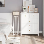 5-Drawer Bedroom Dresser – Modern Wood Grain Design, Solid Wood Legs, 29x16x37"