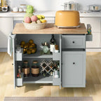 Rubberwood Kitchen Cart with Drop Leaf, 2 Drawers, Spice Rack & Locking Wheels
