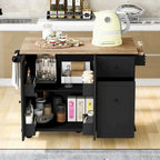 Rubberwood Kitchen Cart with Drop Leaf, Internal Storage Rack, and 2 Drawers