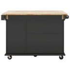 Rubberwood Kitchen Cart with Drop Leaf, 2 Drawers, Spice Rack & Locking Wheels
