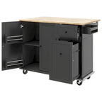 Rubberwood Kitchen Cart with Drop Leaf, 2 Drawers, Spice Rack & Locking Wheels