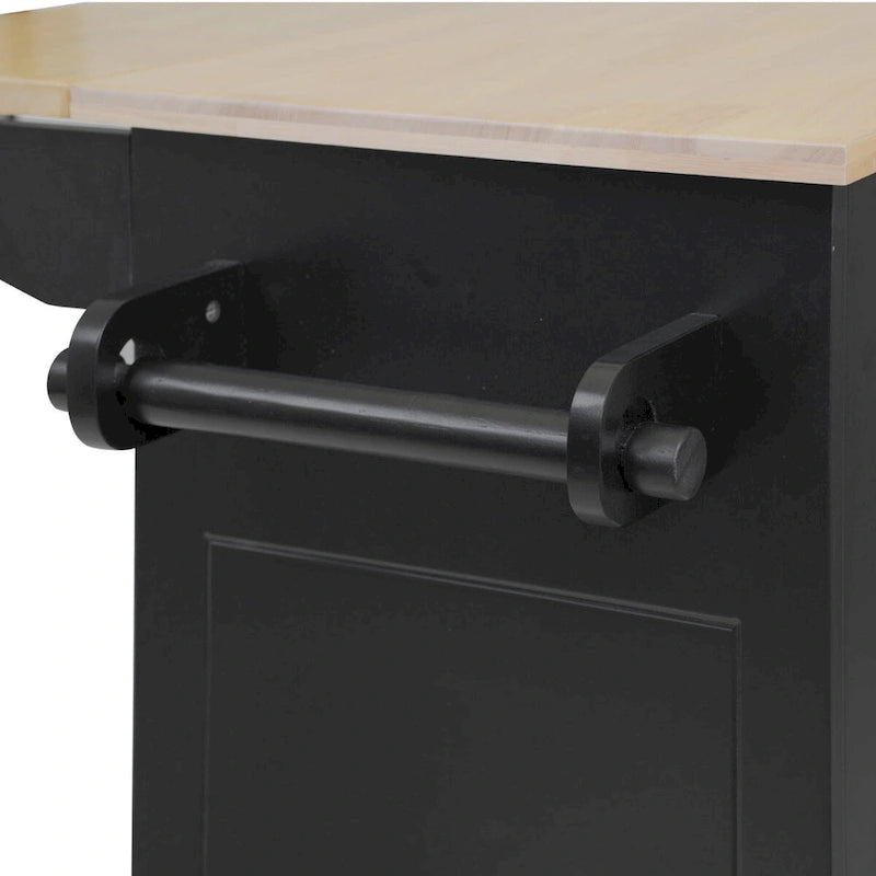 Rubberwood Kitchen Cart with Drop Leaf, 2 Drawers, Spice Rack & Locking Wheels