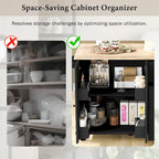 Rubberwood Kitchen Cart with Drop Leaf, 2 Drawers, Spice Rack & Locking Wheels
