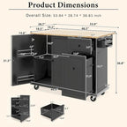 Rubberwood Kitchen Cart with Drop Leaf, 2 Drawers, Spice Rack & Locking Wheels