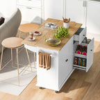 Rubberwood Kitchen Cart with Drop Leaf, 2 Drawers, Spice Rack & Locking Wheels