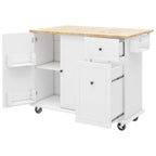 Rubberwood Kitchen Cart with Drop Leaf, 2 Drawers, Spice Rack & Locking Wheels
