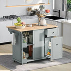 Rubberwood Kitchen Cart with Drop Leaf, 2 Drawers, Spice Rack & Locking Wheels