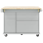 Rubberwood Kitchen Cart with Drop Leaf, 2 Drawers, Spice Rack & Locking Wheels