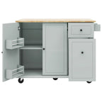 Rubberwood Kitchen Cart with Drop Leaf, 2 Drawers, Spice Rack & Locking Wheels