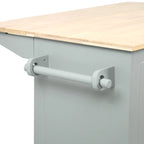 Rubberwood Kitchen Cart with Drop Leaf, 2 Drawers, Spice Rack & Locking Wheels
