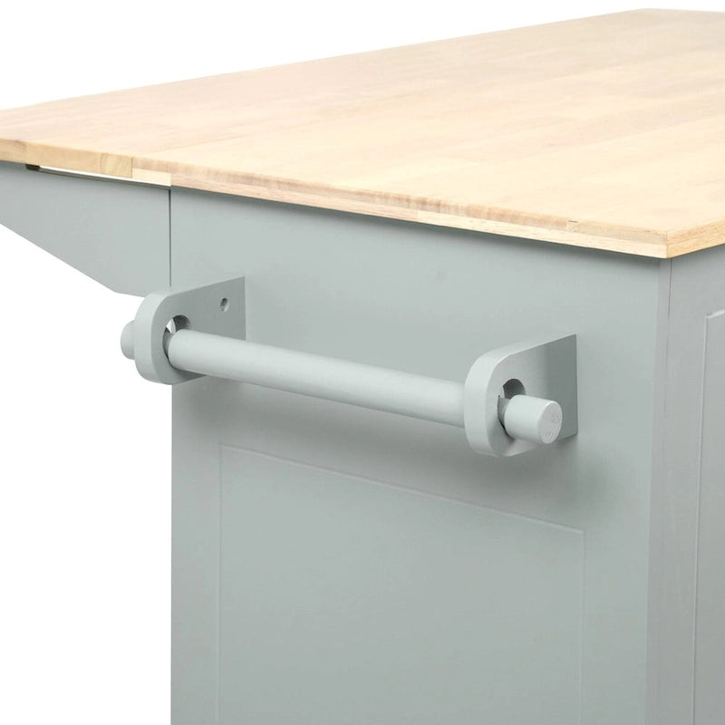 Rubberwood Kitchen Cart with Drop Leaf, 2 Drawers, Spice Rack & Locking Wheels