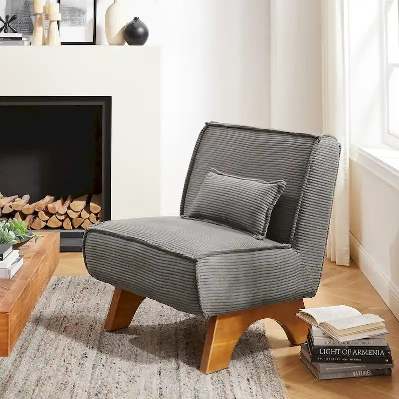 Armless Polyester Accent Chair with Back Pillow – Wood Frame, 330 lb Capacity