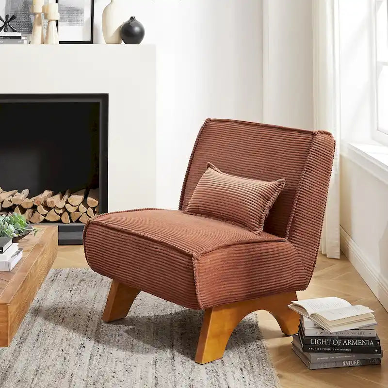 Armless Polyester Accent Chair with Back Pillow – Wood Frame, 330 lb Capacity