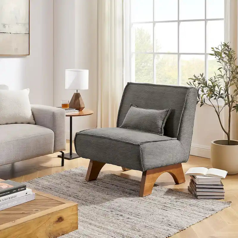 Armless Polyester Accent Chair with Back Pillow – Wood Frame, 330 lb Capacity