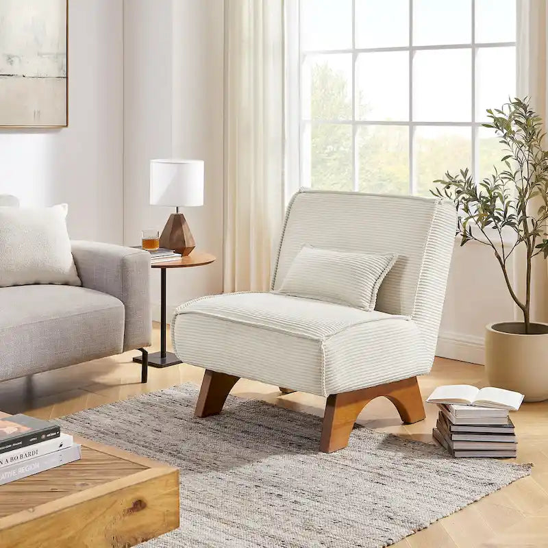 Armless Polyester Accent Chair with Back Pillow – Wood Frame, 330 lb Capacity
