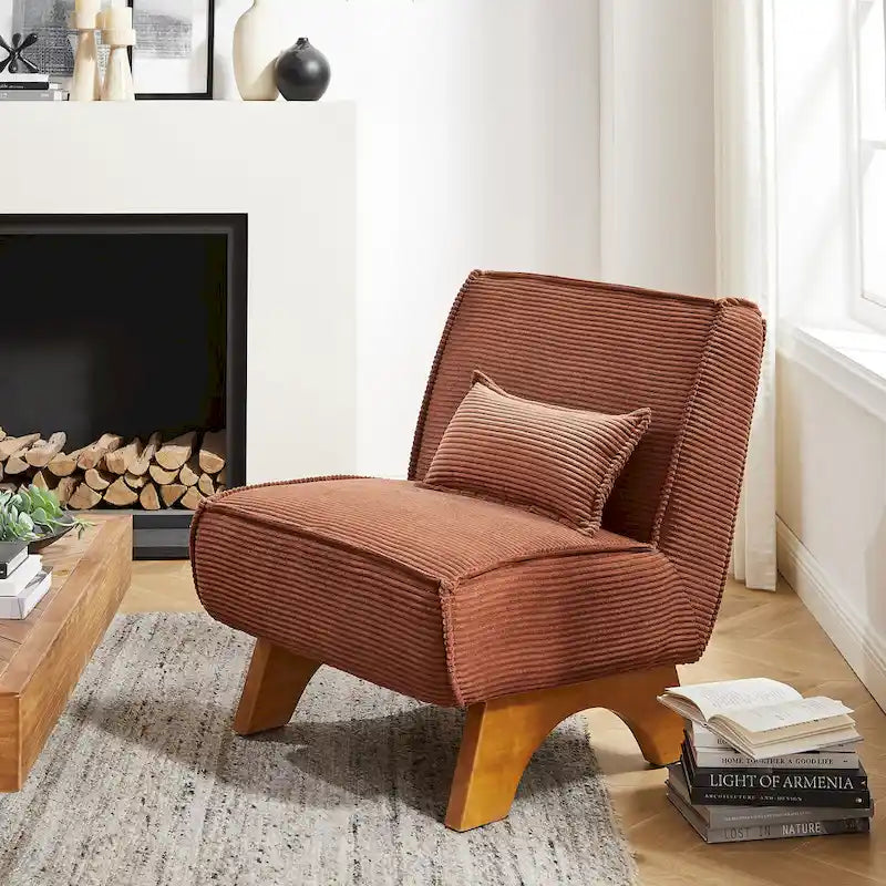 Armless Polyester Accent Chair with Back Pillow – Wood Frame, 330 lb Capacity