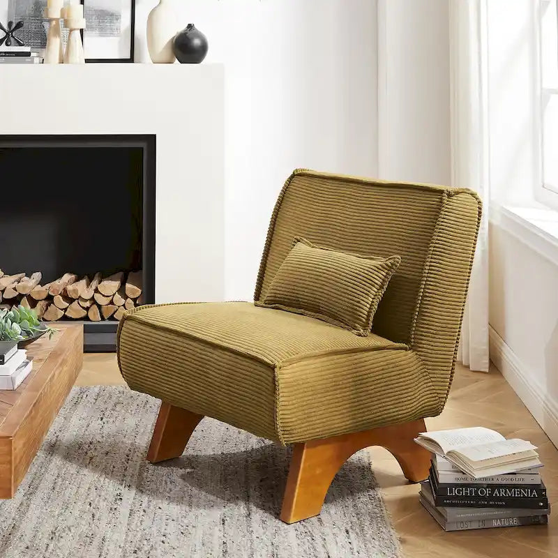 Armless Polyester Accent Chair with Back Pillow – Wood Frame, 330 lb Capacity