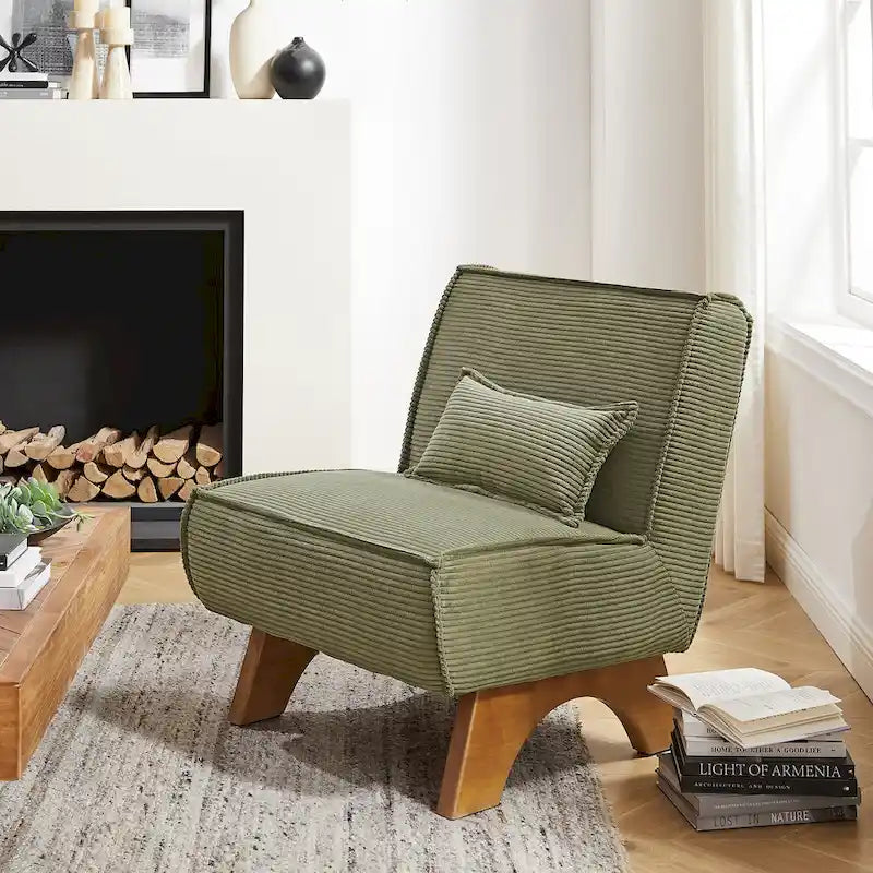 Armless Polyester Accent Chair with Back Pillow – Wood Frame, 330 lb Capacity