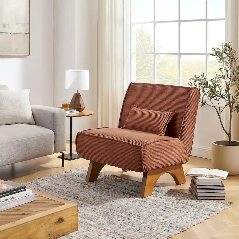 Armless Polyester Accent Chair with Back Pillow – Wood Frame, 330 lb Capacity