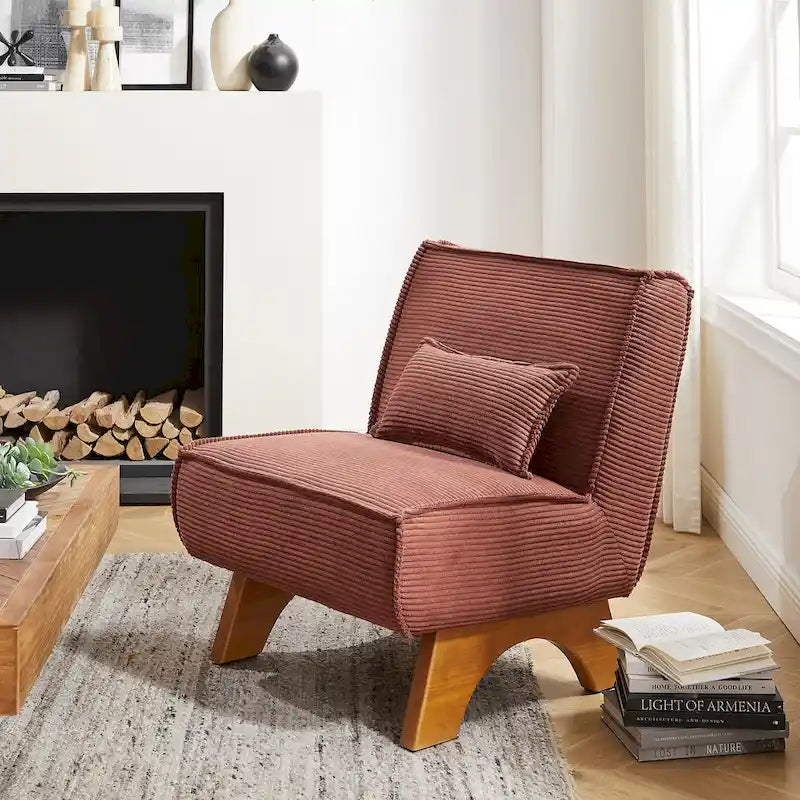 Armless Polyester Accent Chair with Back Pillow – Wood Frame, 330 lb Capacity