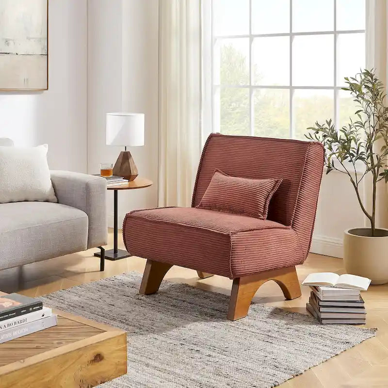Armless Polyester Accent Chair with Back Pillow – Wood Frame, 330 lb Capacity