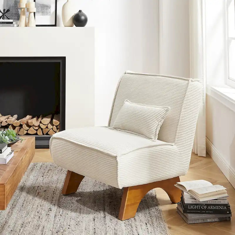 Armless Polyester Accent Chair with Back Pillow – Wood Frame, 330 lb Capacity