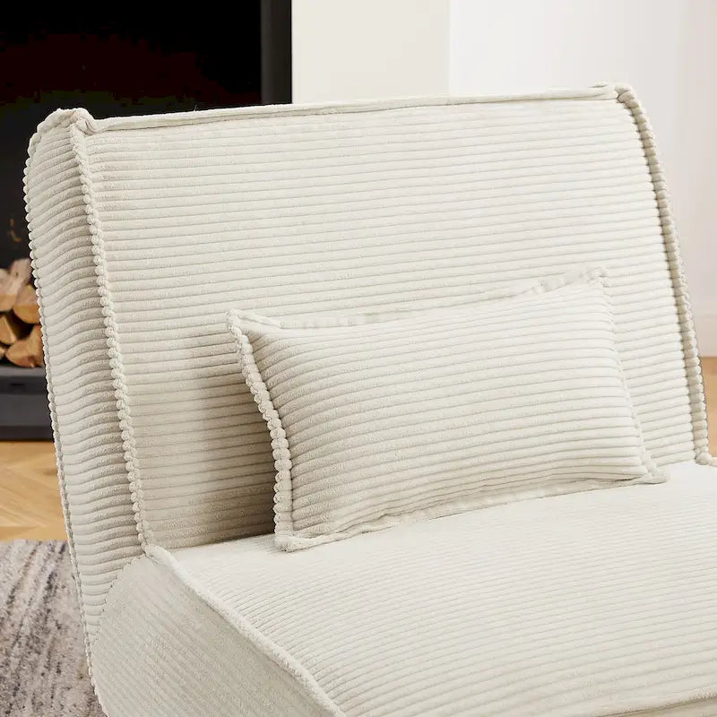 Armless Polyester Accent Chair with Back Pillow – Wood Frame, 330 lb Capacity