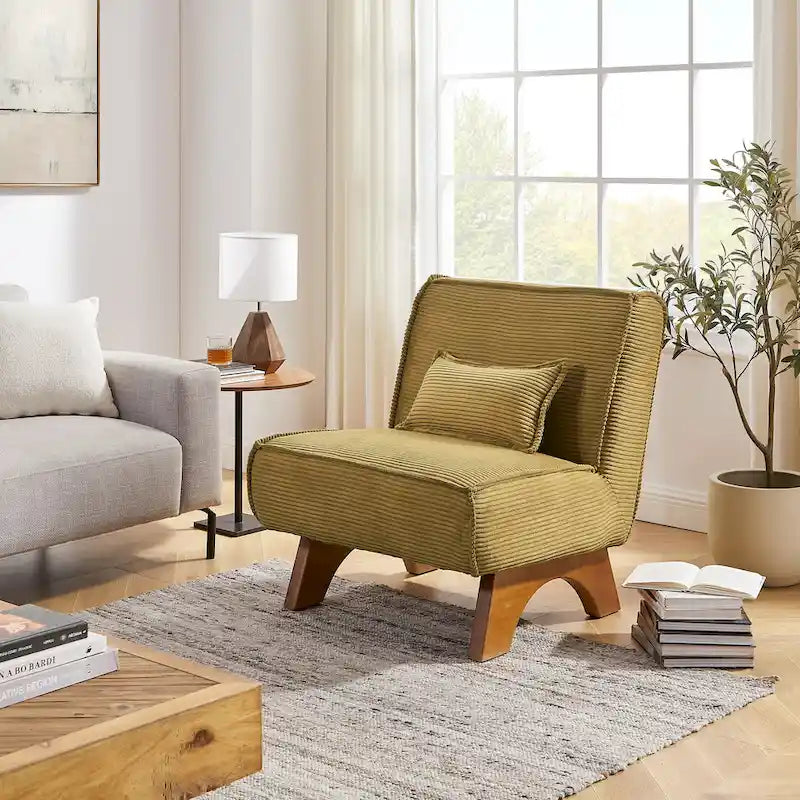 Armless Polyester Accent Chair with Back Pillow – Wood Frame, 330 lb Capacity