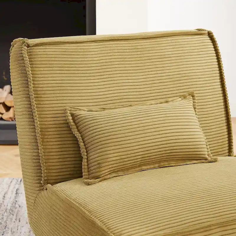 Armless Polyester Accent Chair with Back Pillow – Wood Frame, 330 lb Capacity