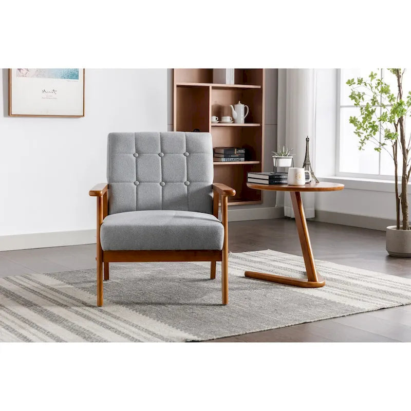 Leisure Chair with Solid Wood Armrest and Feet for Living Room Bedroom Studio chair