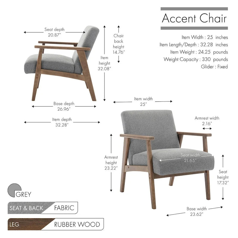 Fabric Accent Armchair with Rubberwood Legs – Plush Cushions, 330 lb Capacity