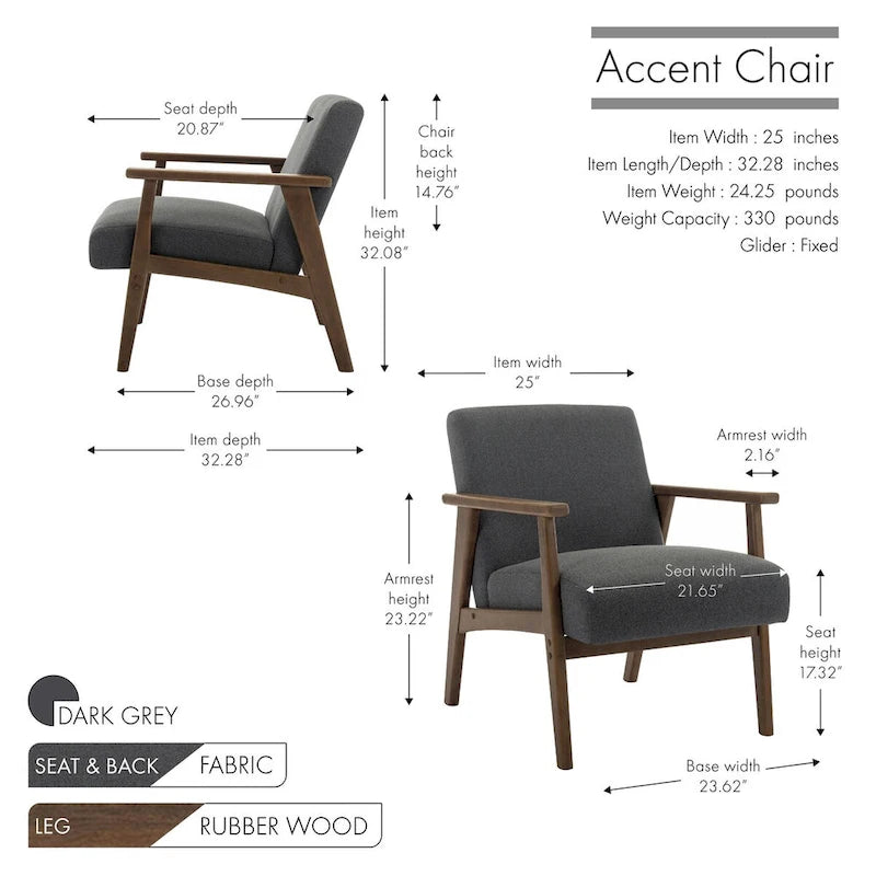 Fabric Accent Armchair with Rubberwood Legs – Plush Cushions, 330 lb Capacity