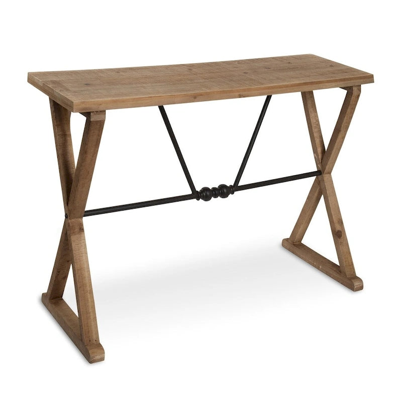 Rustic Farmhouse Solid Wood & Metal Console Table – 42"W, X-Cross Design