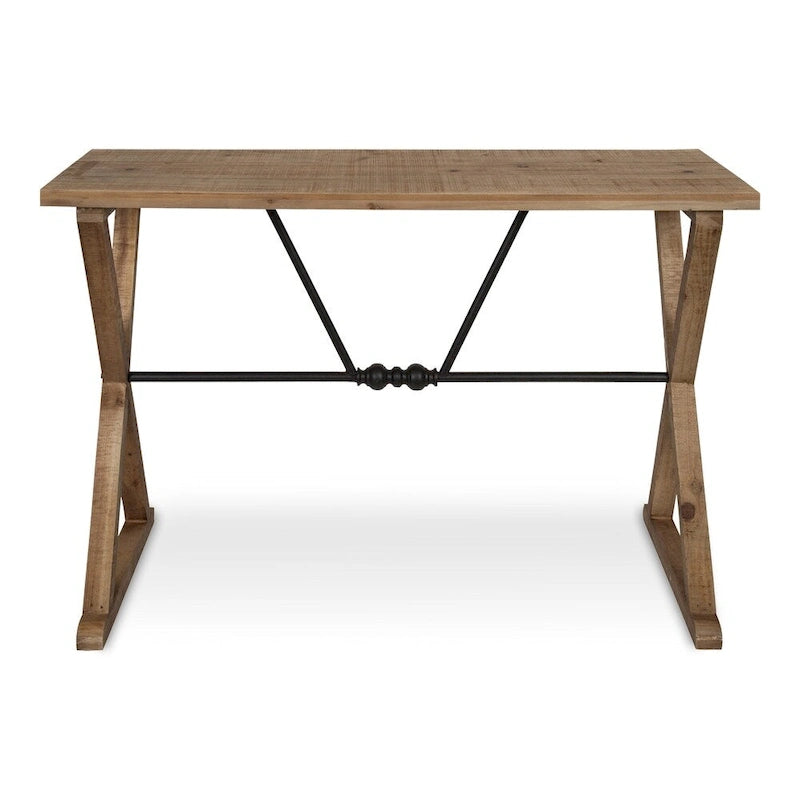 Rustic Farmhouse Solid Wood & Metal Console Table – 42"W, X-Cross Design