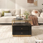 2 Pieces Nesting Coffee Table w/ Drawers & Electroplated Gold Legs