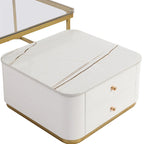 2 Pieces Nesting Coffee Table w/ Drawers & Electroplated Gold Legs