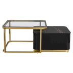2 Pieces Nesting Coffee Table w/ Drawers & Electroplated Gold Legs