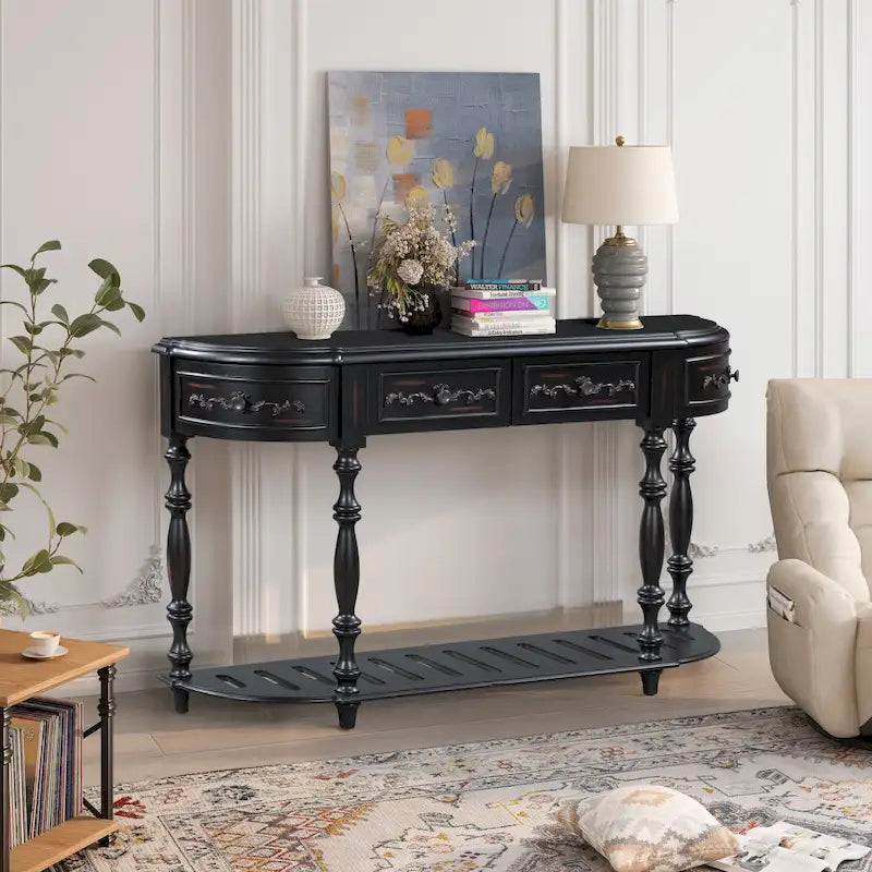 Modern Console Table with 4 Drawers and 1 Shelf