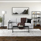 47" Rectangular Coffee Table – Black Grain / Antiqued Gray Oak / Alder White, Steel Frame, 1-Piece