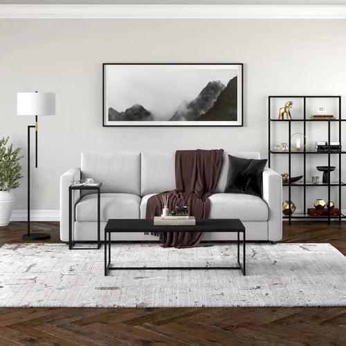 47" Rectangular Coffee Table – Black Grain / Antiqued Gray Oak / Alder White, Steel Frame, 1-Piece