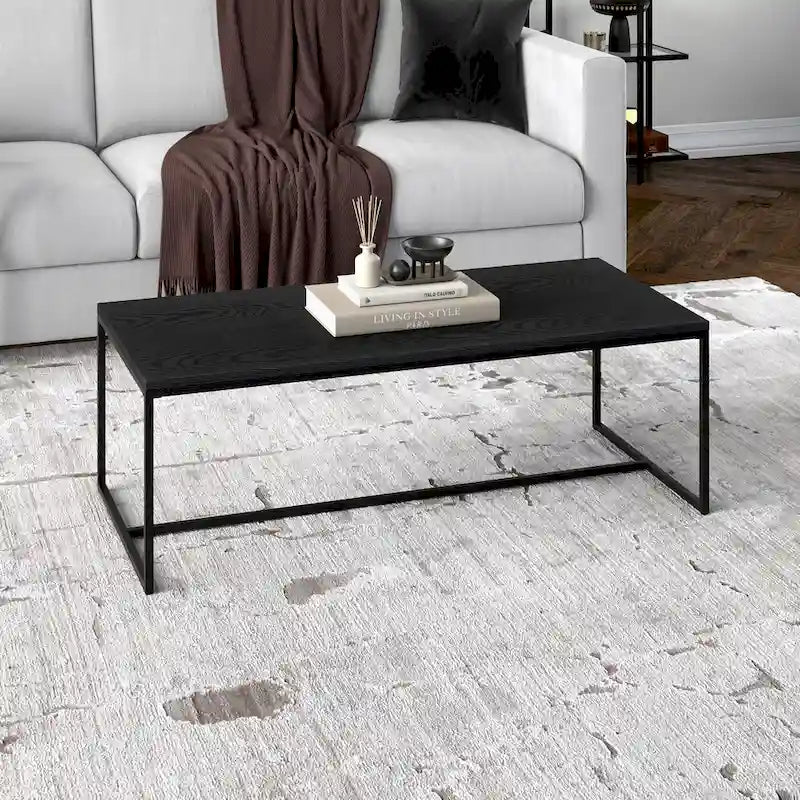 47" Rectangular Coffee Table – Black Grain / Antiqued Gray Oak / Alder White, Steel Frame, 1-Piece