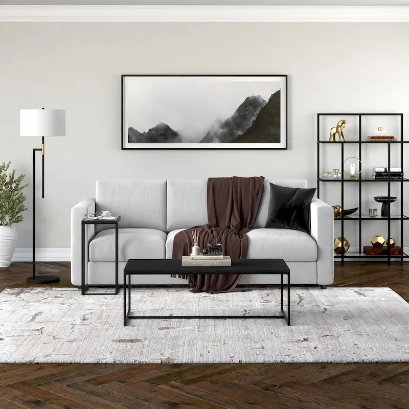 47" Rectangular Coffee Table – Black Grain / Antiqued Gray Oak / Alder White, Steel Frame, 1-Piece
