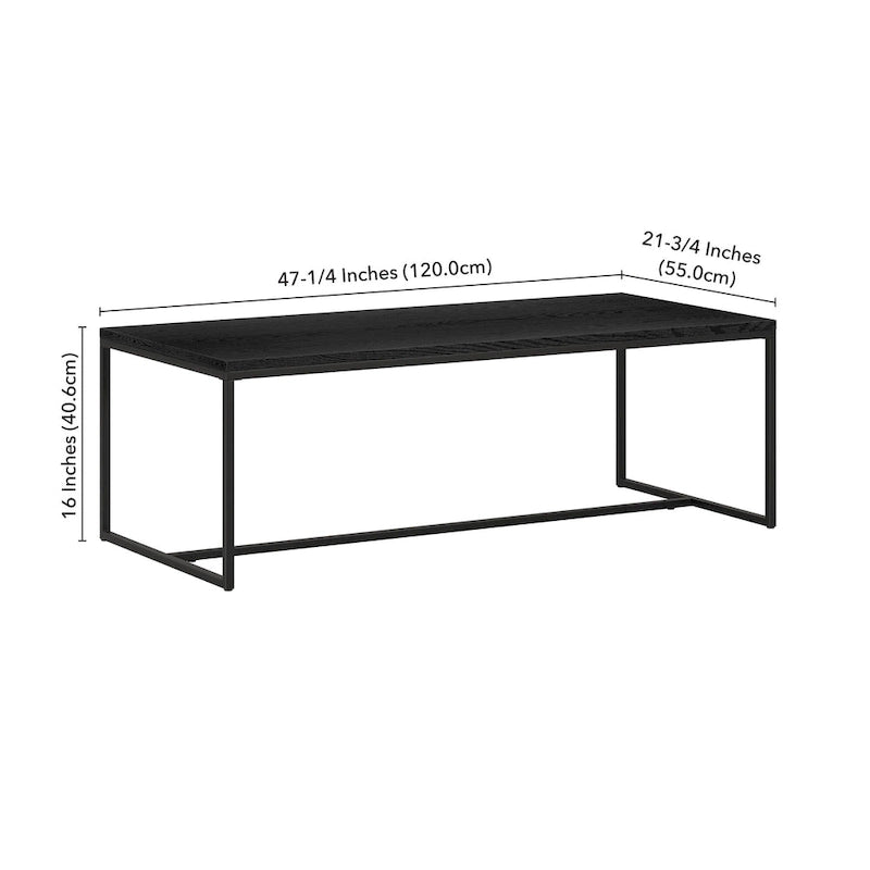 47" Rectangular Coffee Table – Black Grain / Antiqued Gray Oak / Alder White, Steel Frame, 1-Piece