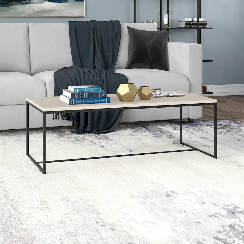 47" Rectangular Coffee Table – Black Grain / Antiqued Gray Oak / Alder White, Steel Frame, 1-Piece