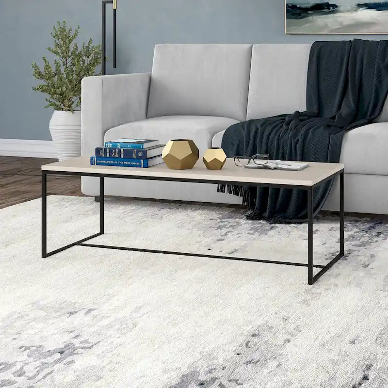 47" Rectangular Coffee Table – Black Grain / Antiqued Gray Oak / Alder White, Steel Frame, 1-Piece