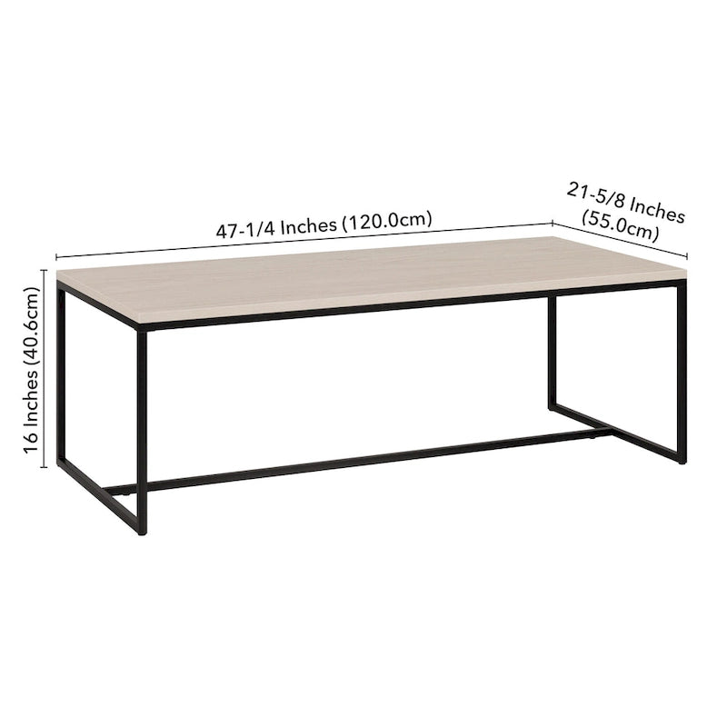 47" Rectangular Coffee Table – Black Grain / Antiqued Gray Oak / Alder White, Steel Frame, 1-Piece